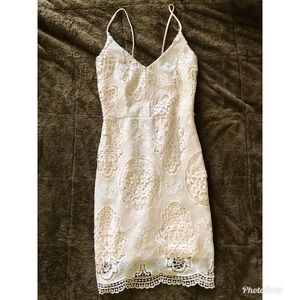 Taupe  Lace Detail Dress